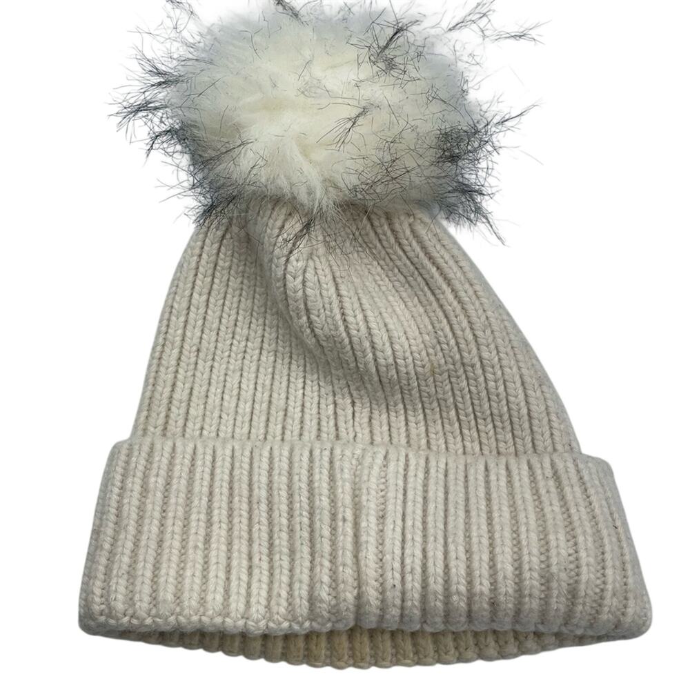 Norla Canada Cream Alpaca & Wool Blend Winter Beanie Hat Puff Ball
